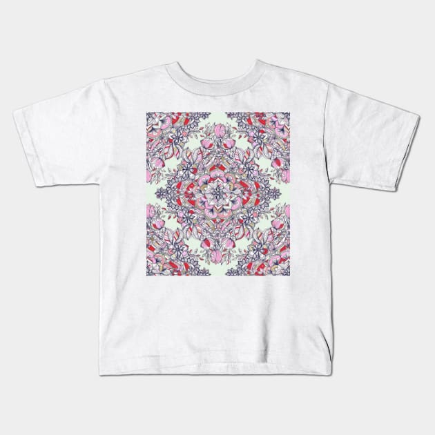 Floral Diamond Doodle in Red and Pink Kids T-Shirt by micklyn